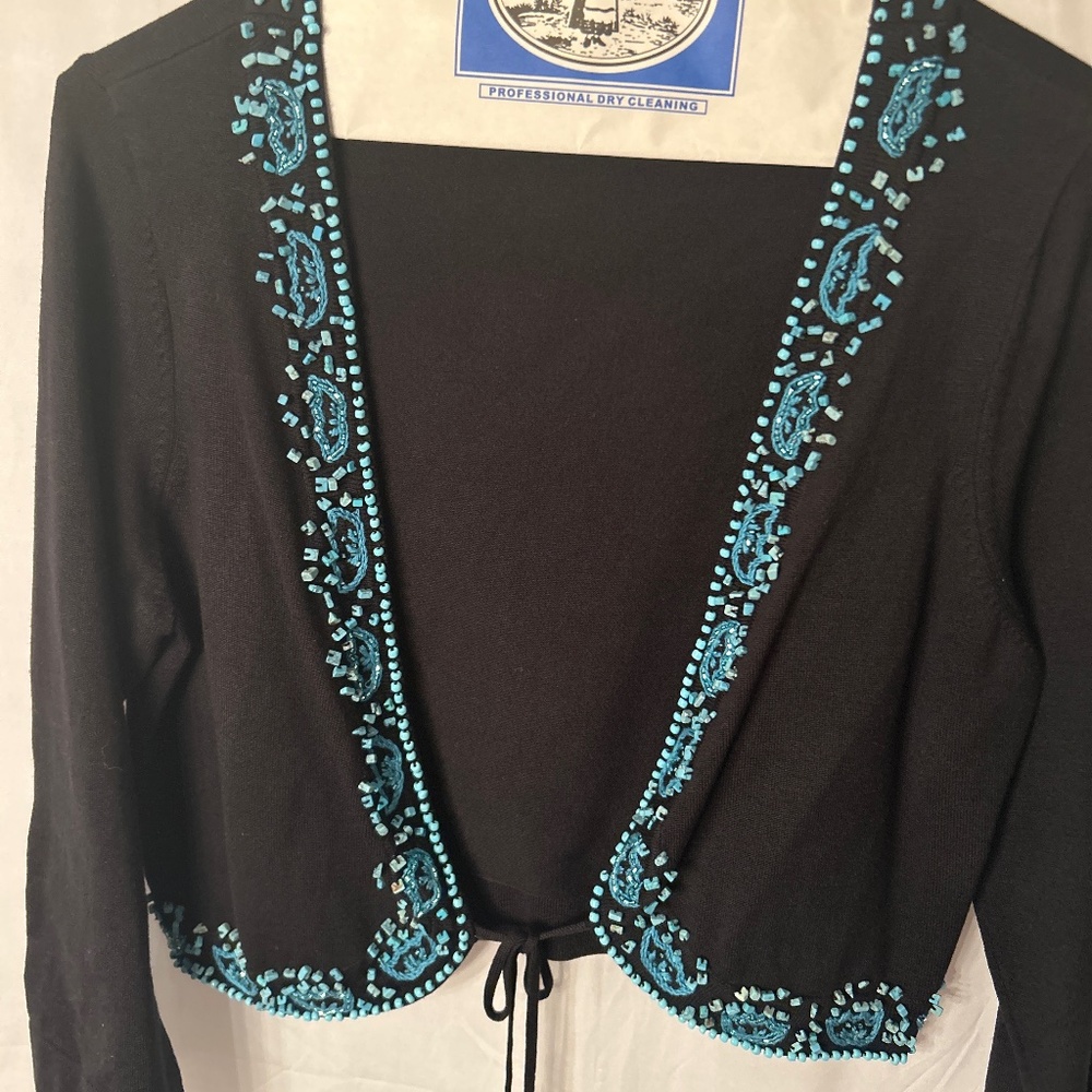 Inc Black shrug with teal beading